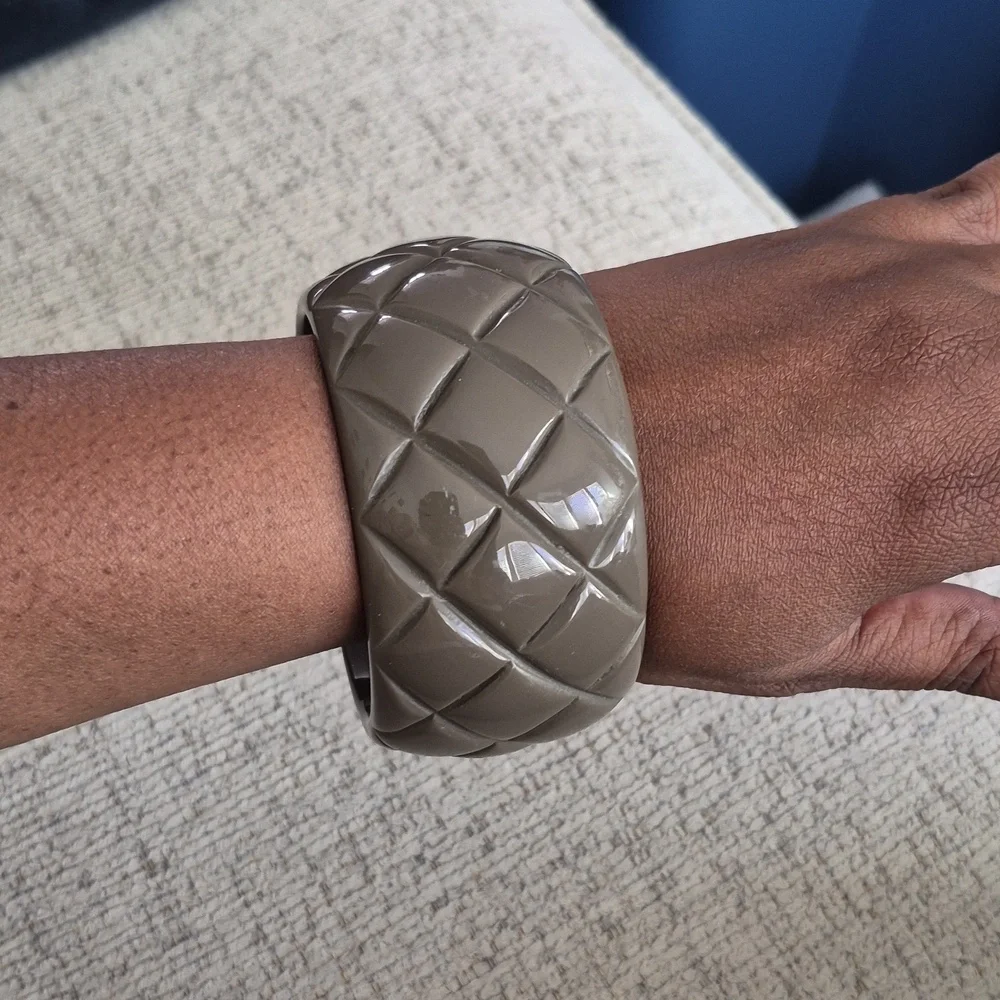 Chunky Quilted Brown Green Bracelet Bangle - Picture 6 of 7